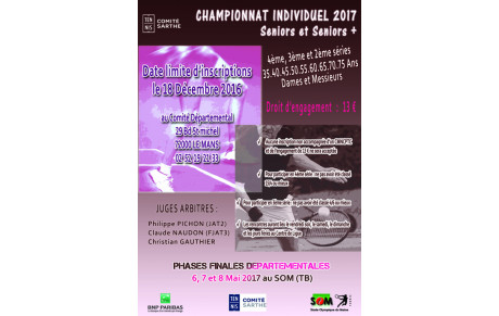 INSCRIPTION AUX CHAMPIONNATS INDIVIDUELS SENIORS ET SENIORS+ 2017