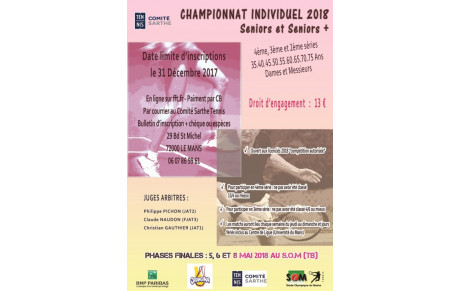 Phases finales du championnat individuel de la Sarthe Seniors et seniors+ le 5/6 et 8 mai